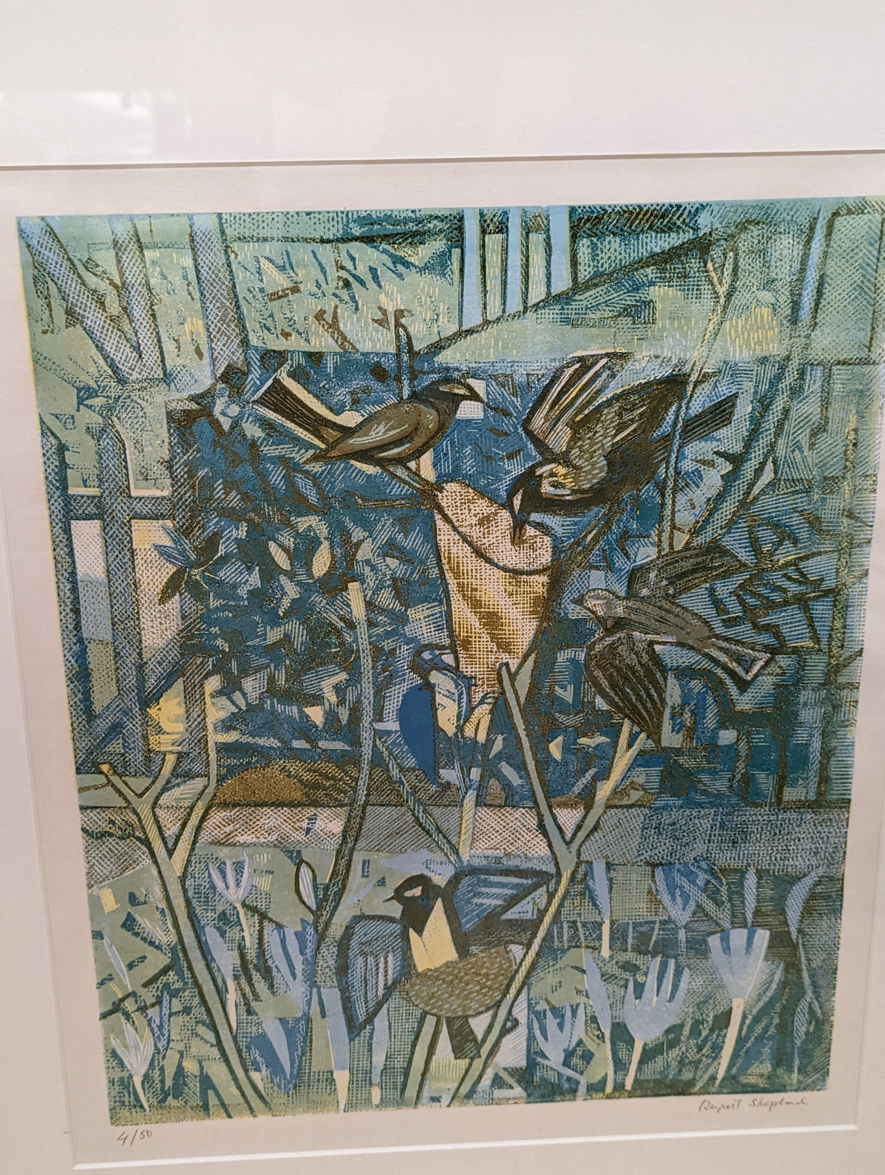 Brenda Harting, limited edition print, 'Southern Alps II', signed and dated 1987, 5/150, 60 x 45cm and a limited edition print by Rupert Shepherd, 'Swallows', 4/50, 50 x 51cm